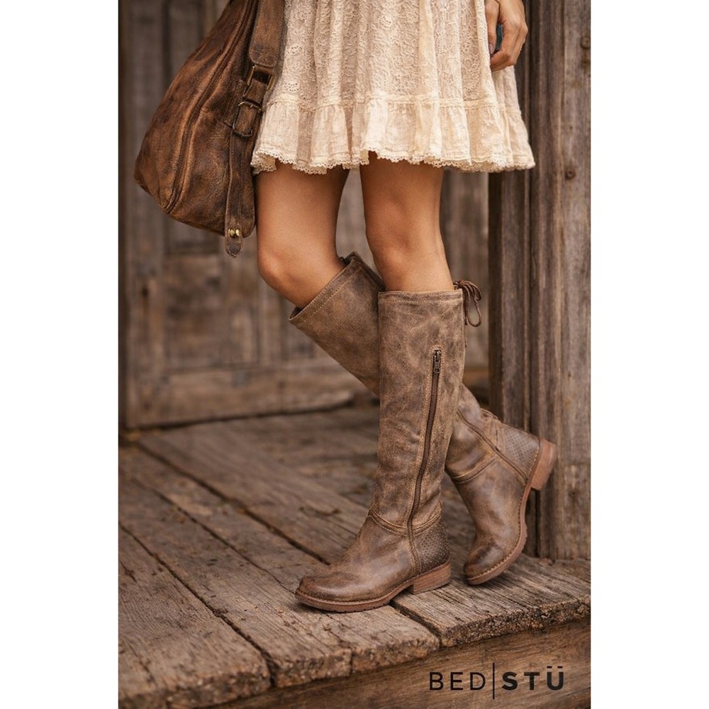 Bed Stu NWT Women's Manchester Tall Leather Boots Distressed‎ Tahoe Rustic- 7